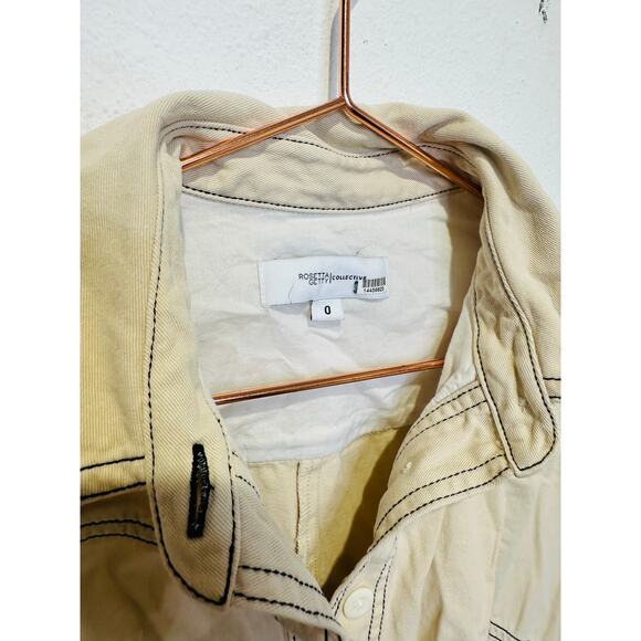 ROSETTA GETTY x RTR Beige Twill Collared Short Sleeve Bone Stitching Dress 0 - Picture 6 of 14